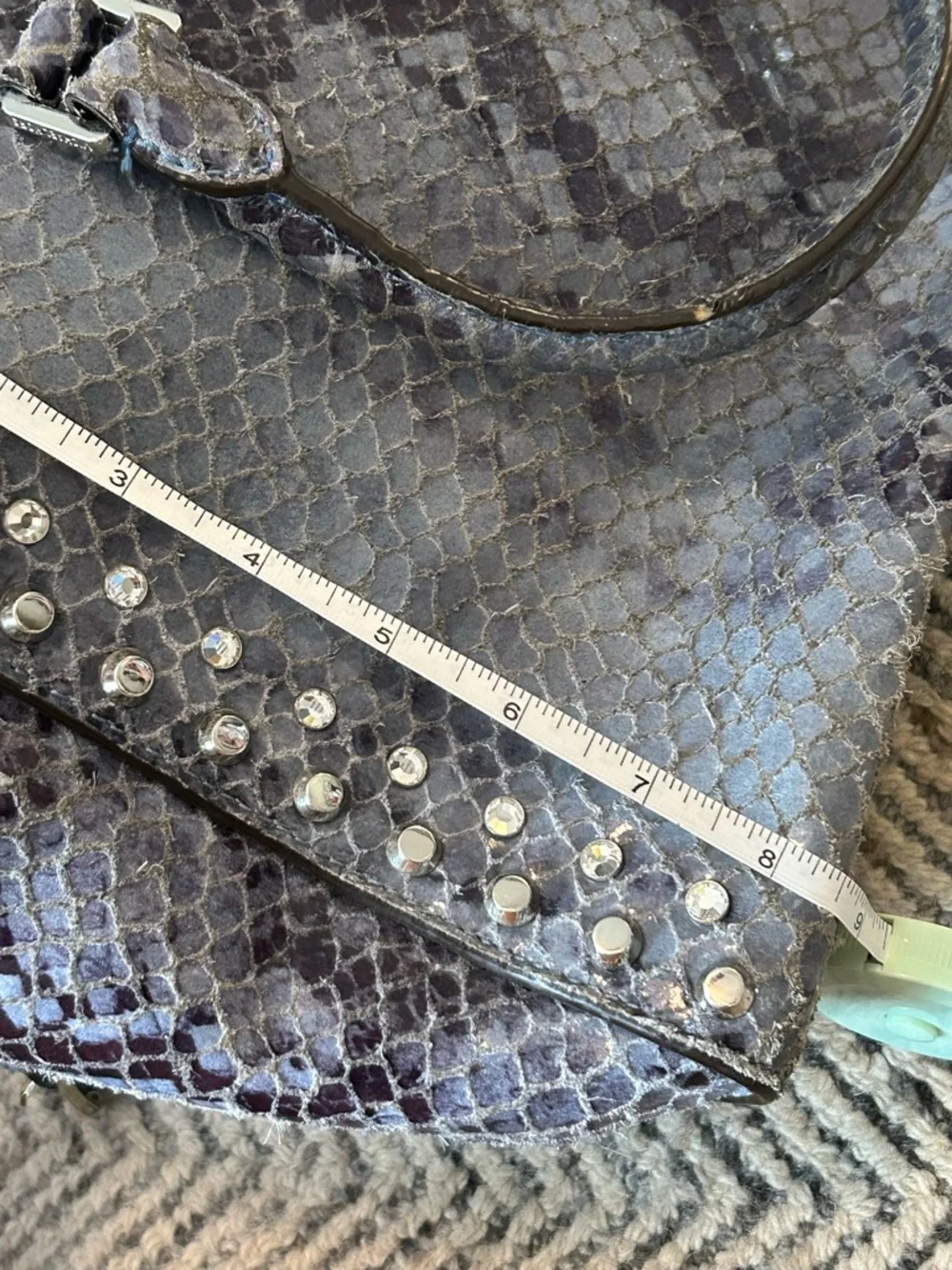 Michael Kors Snake-Embossed Studded Tote with Crossbody Strap Bag Purse Leather